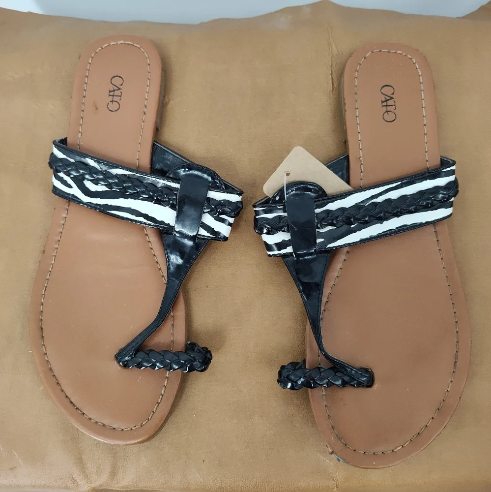 Cato Black and White Zebra Braided Thong Sandals Size Women's 8